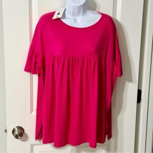 ZESICA Women’s Ruffle Short Sleeve Babydoll Tunic Top Large Fuschia Pink
